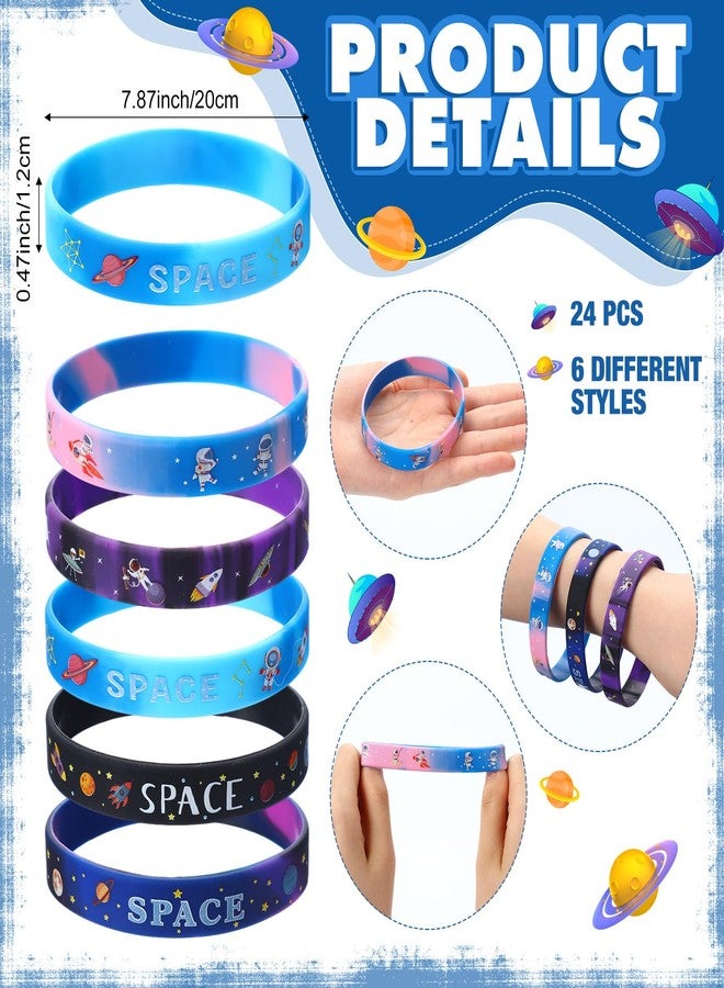 Realspring 48 Pcs Outer Space Party Favors 24 Space Slap Bracelets 24 Silicone Wristbands Galaxy Astronaut Bracelets Bulk for Kids Classroom Rewards Stars Solar System Planet Birthday Party Supplies - Image 3